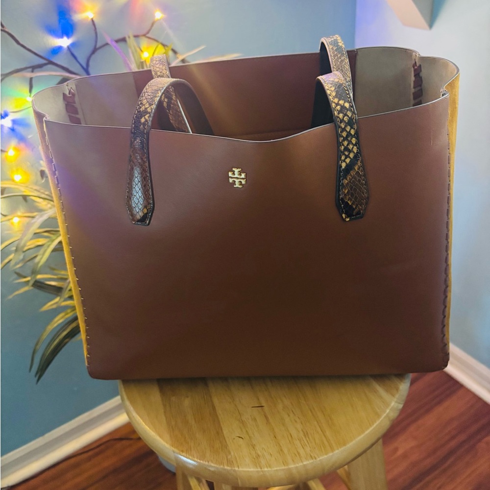 Tory Burch Leather Suede Exotic Curio Tote Bag - Picture 15 of 15